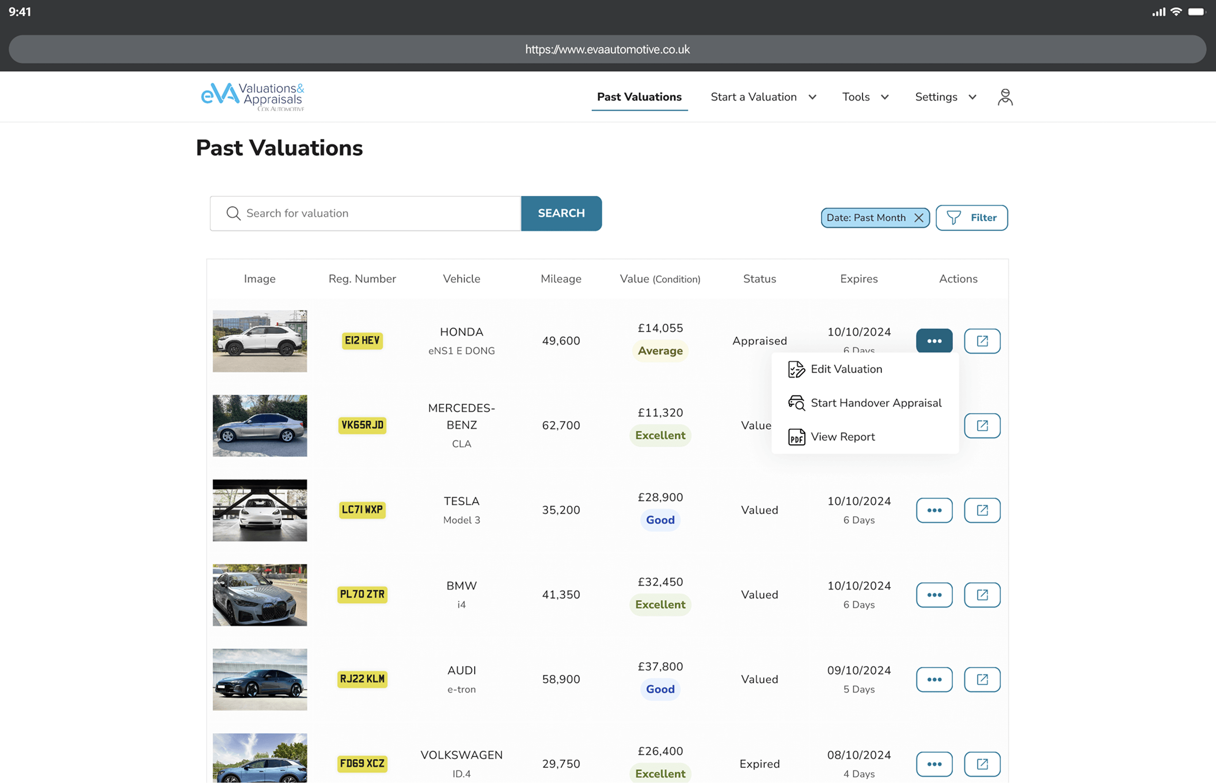 Redesigned Past Valuations Screen