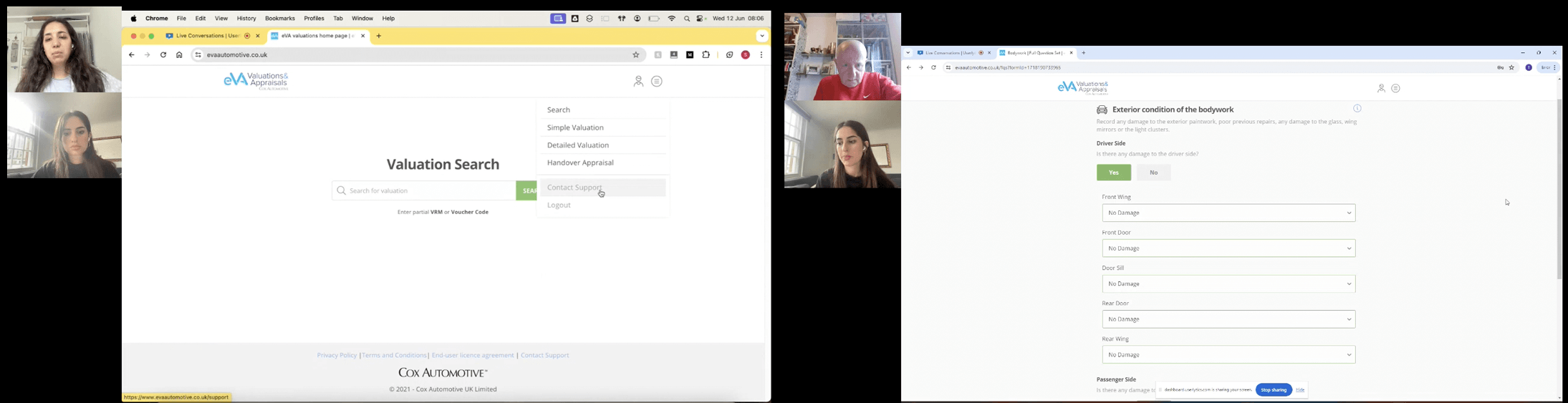 Screenshots from remote usability testing sessions