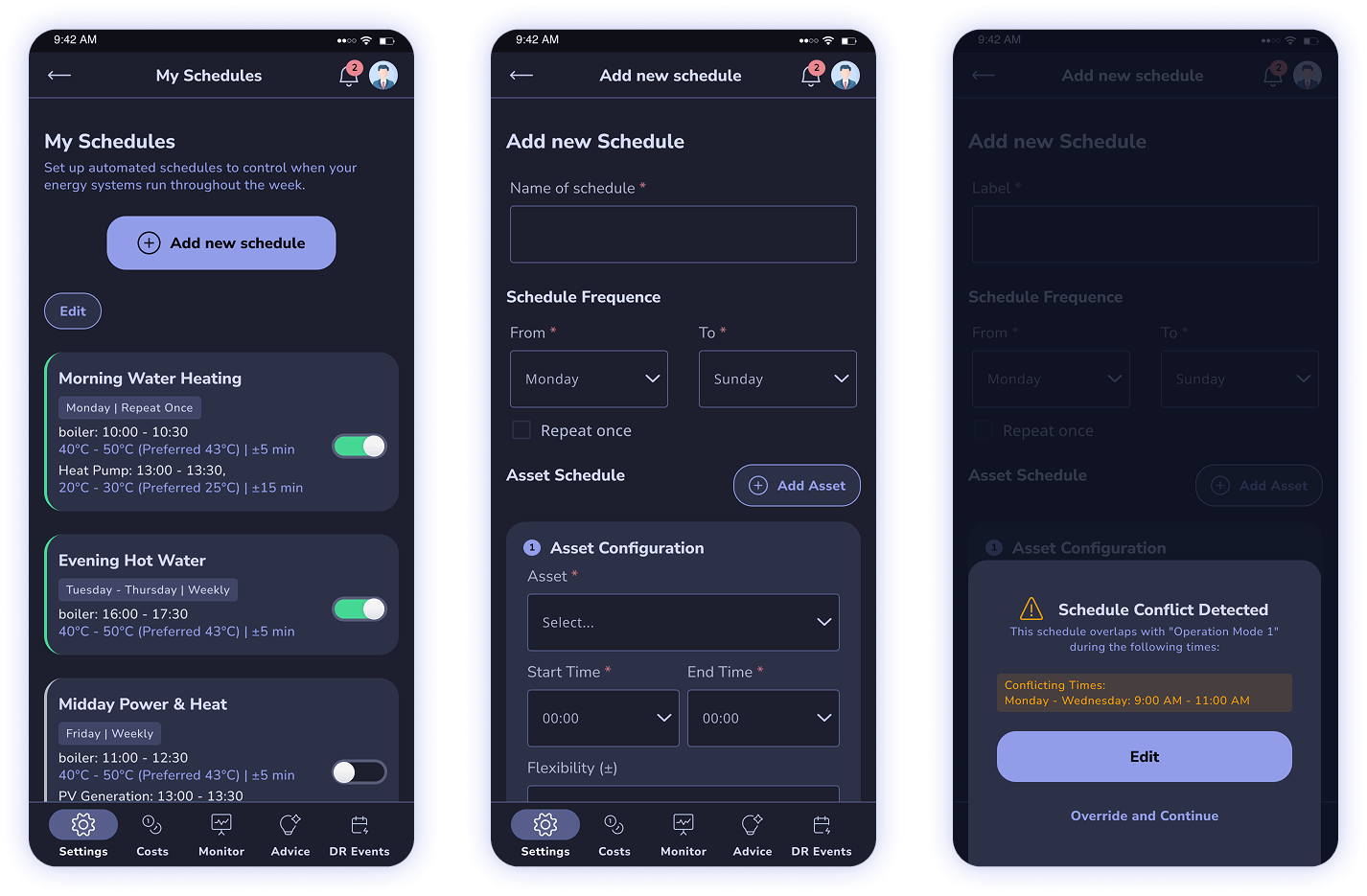 Final Prototype Schedules Screens
