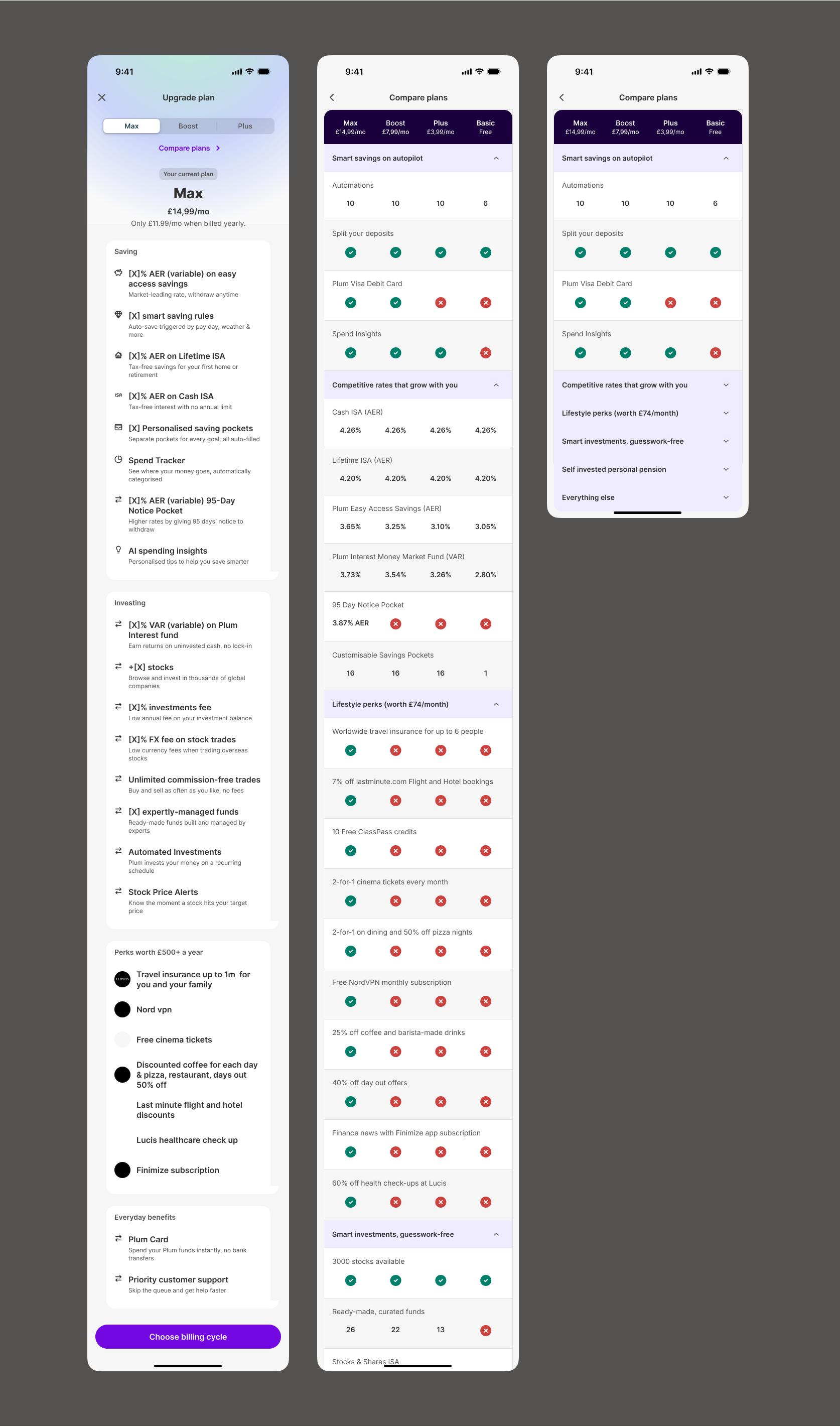 Redesigned paywall with full feature comparison, tabbed navigation, category grouping
