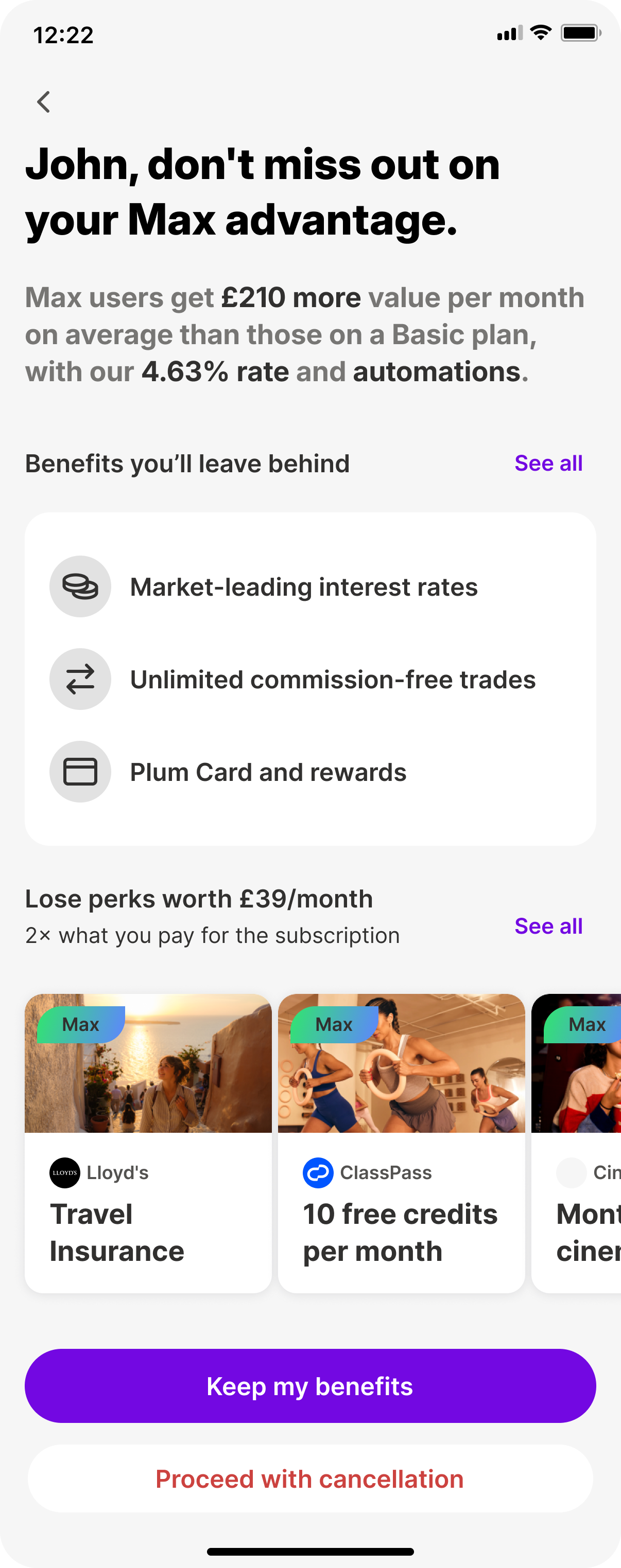 Screen 1: Value Statement, tier-specific savings statistics