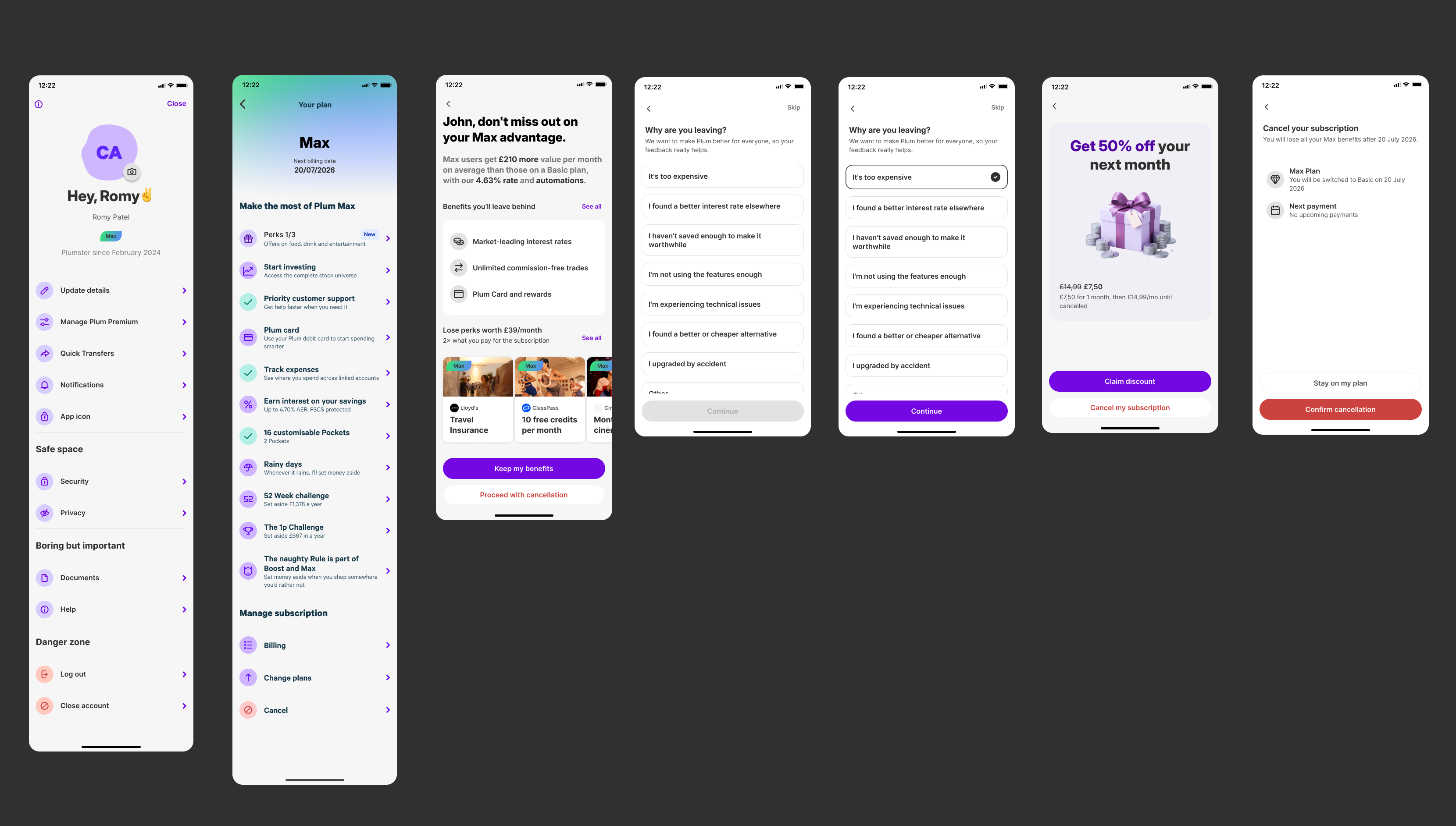 Final cancellation flow screens overview