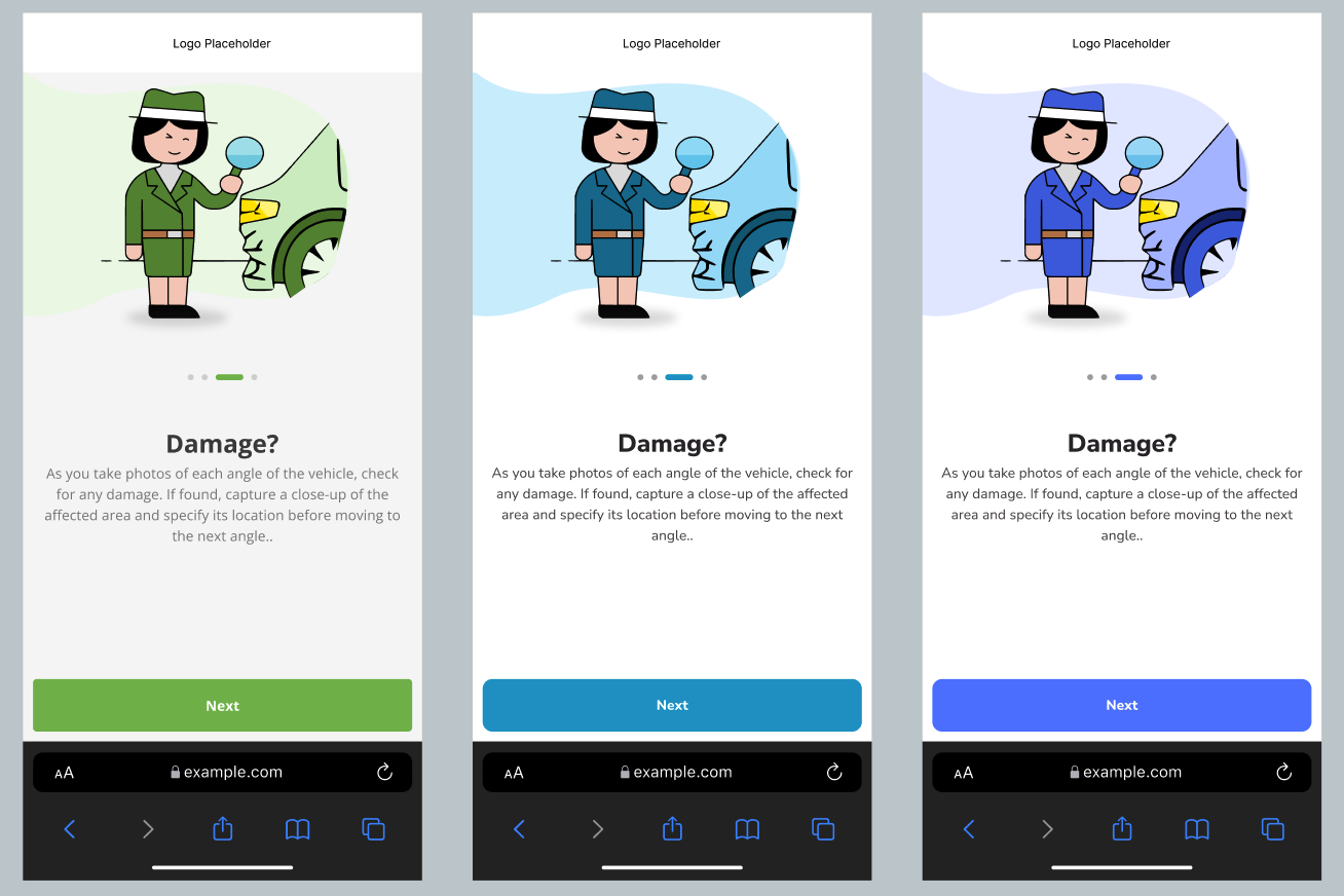 Screen examples of primary colour change